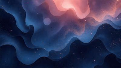 The primary subject of the image is a blue and purple space background with a swirling pattern. The setting is a celestial environment, and the visual style is a digital art or illustration. The dominant colors are blue and purple, creating a serene and calming atmosphere.