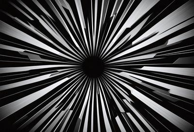 The primary subject of the image is a black and white photo of a large, round, white light source. The setting is a dark room, and the visual style is a close-up of the light source. The colors and mood of the image are predominantly black and white, creating a dramatic and moody atmosphere.