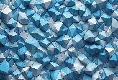 The primary subject of the image is a blue and white geometric pattern, which is the main focus of the image. The setting is a blue background, and the visual style is a digital art or illustration. The dominant colors are blue and white, creating a calm and soothing atmosphere.