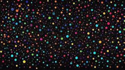 The primary subject of the image is a colorful, patterned background featuring a mix of green, yellow, blue, and orange dots. The setting appears to be a dark background, which contrasts with the vibrant colors of the dots. The visual style of the image is a combination of digital art and illustration, creating a unique and eye-catching design. The colors and mood of the image are lively and energetic, with the bright dots and contrasting background evoking a sense of excitement and
