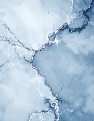 The primary subject of the image is a blue and white marble-like surface with a crack in the middle. The setting is a cloudy sky, and the visual style appears to be a combination of a photo and a drawing. The colors and mood of the image are predominantly blue and white, creating a sense of calmness and tranquility.