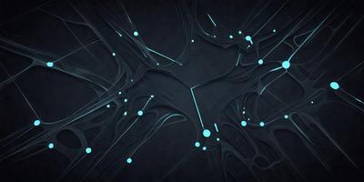 The primary subject of the image is a blue and black digital artwork featuring a complex network of lines and shapes. The setting is a dark background, which contrasts with the bright blue lines and shapes. The visual style is a combination of digital art and illustration, creating a unique and intricate pattern. The colors and mood of the image are predominantly dark and moody, with the blue lines and shapes providing a sense of depth and contrast.