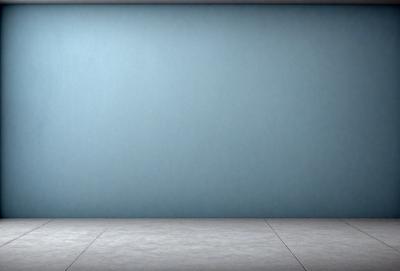 The primary subject of the image is a large, empty room with a blue wall. The setting is a plain, white room with a blue wall, and the visual style is a photo. The colors and mood of the image are predominantly blue, creating a calm and serene atmosphere.