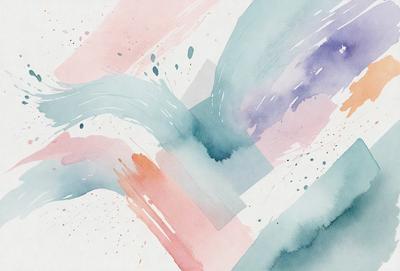 The primary subject of the image is a painting or drawing of a waterfall. The setting is a white background, and the visual style appears to be a combination of watercolor and digital art. The dominant colors in the painting are shades of pink, blue, and purple, creating a serene and calming atmosphere.