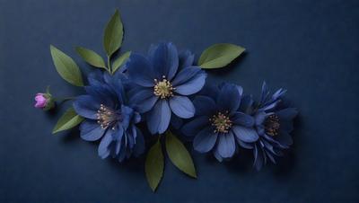 The primary subject of the image is a bouquet of blue flowers. The flowers are arranged in a visually appealing manner, creating a sense of harmony and beauty. The setting is a blue background, which complements the vibrant colors of the flowers. The visual style of the image is a close-up of the flowers, allowing the viewer to appreciate the details of the petals and stems. The colors and mood of the image are predominantly blue, which adds a sense of calmness and tranquility