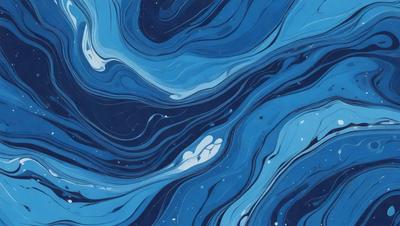 The primary subject of the image is a blue ocean with waves and ripples. The setting is the ocean, and the visual style is a digital art or illustration. The dominant colors are blue and white, creating a serene and calming atmosphere.