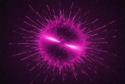 The primary subject of the image is a purple, pink, and white nebula, which is a three-dimensional space structure. The setting is a dark, starry background, which contrasts with the bright colors of the nebula. The visual style is a combination of digital art and illustration, creating a vibrant and dynamic scene. The dominant colors are purple, pink, and white, giving the image a sense of depth and beauty.