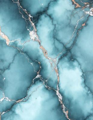 The primary subject of the image is a blue marble wall with a pattern of white and brown streaks. The setting is a room with a blue marble floor. The visual style is a close-up of the marble wall, showcasing its unique texture and design. The colors and mood of the image are predominantly blue and earthy tones, creating a serene and calming atmosphere.