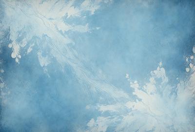 The primary subject of the image is a blue sky with a few clouds. The setting is a large body of water, possibly an ocean, with a few ripples visible. The visual style is a combination of a photo and a painting, creating a unique and artistic representation of the scene. The colors and mood are predominantly blue, with a sense of calmness and tranquility.