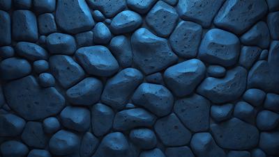 The primary subject of the image is a blue rock wall. The setting is a blue stone wall, which is the background of the image. The visual style is digital art, as the image is a digital illustration of a blue rock wall. The dominant colors are blue and grey, creating a calm and serene atmosphere.