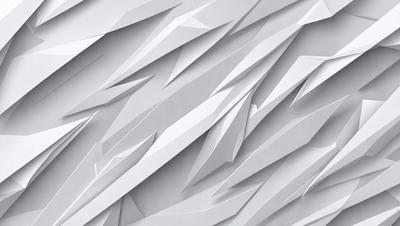 The primary subject of the image is a white wall with a pattern of triangles. The setting is a room with a white background, and the visual style appears to be a digital art or illustration. The dominant colors are white and gray, creating a clean and minimalist atmosphere.