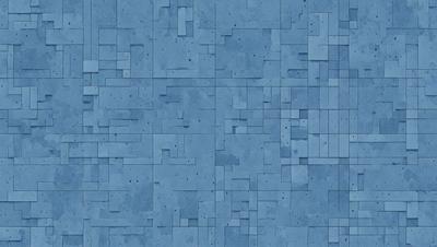 The primary subject of the image is a blue wall with a pattern of small squares. The setting is a room with a blue wall, and the visual style appears to be a digital art or illustration. The dominant colors are blue and white, creating a calm and soothing atmosphere.