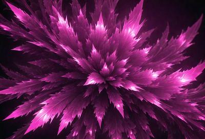 The primary subject of the image is a large, purple flower with a pink center. The flower is surrounded by a purple background, which adds to the overall mood of the image. The visual style of the image is a close-up, which emphasizes the intricate details of the flower. The colors and mood of the image are predominantly purple and pink, creating a sense of beauty and elegance.