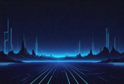 The primary subject of the image is a futuristic cityscape with a blue sky and a dark background. The setting is a city with a large number of tall buildings, and the visual style is a digital art or illustration. The colors and mood of the image are predominantly blue, creating a sense of calmness and tranquility.