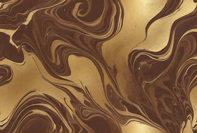 The primary subject of the image is a close-up of a gold-colored, swirling pattern on a surface. The setting appears to be a wall or a piece of artwork, with a gold background. The visual style is a combination of a photo and a digital artwork, creating a unique and intricate design. The colors and mood of the image are predominantly gold and brown, giving it a warm and elegant appearance.