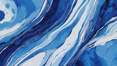 The primary subject of the image is a blue and white painting featuring a swirling pattern. The setting is a blue background, and the visual style appears to be a digital art or illustration. The dominant colors are blue and white, creating a calm and serene atmosphere.