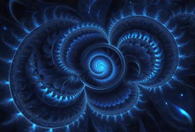 The primary subject of the image is a blue spiral pattern, which appears to be a digital art or illustration. The setting is a dark blue background, which adds to the overall mood of the image. The visual style suggests that the image is a creative and artistic representation of a spiral pattern. The colors and mood convey a sense of depth and intricacy, making the spiral pattern the focal point of the image.