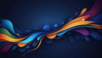 The primary subject of the image is a blue, orange, and purple swirl, which is a digital art piece. The setting is a dark blue background, and the visual style is a combination of digital art and illustration. The dominant colors are blue, orange, and purple, creating a vibrant and energetic atmosphere.