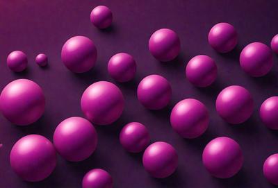The primary subject of the image is a group of purple balls arranged in a pattern. The setting is a dark background, which contrasts with the bright purple balls. The visual style is a digital art or illustration, creating a unique and eye-catching design. The colors and mood of the image are predominantly purple, giving it a calm and soothing atmosphere.