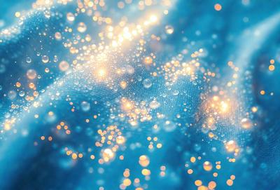 The primary subject of the image is a brightly lit blue background with a pattern of yellow and orange lights. The setting appears to be a nighttime scene, possibly a cityscape or a light show. The visual style of the image is a combination of digital art and illustration, creating a vibrant and dynamic atmosphere. The dominant colors in the image are blue, yellow, and orange, which contribute to the lively and energetic mood of the scene.