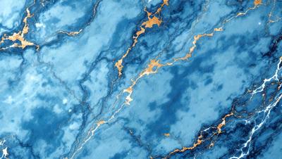 The primary subject of the image is a blue marble wall with gold accents. The setting is a room with a blue and gold marble wall, which serves as the background. The visual style is a combination of digital art and illustration, creating a unique and eye-catching design. The dominant colors are blue and gold, giving the wall a luxurious and elegant appearance.