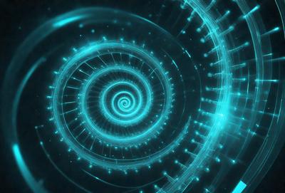The primary subject of the image is a spiral pattern, which is a blue and white design. The setting is a dark background, which contrasts with the spiral pattern. The visual style is a combination of digital art and illustration, creating a unique and intricate design. The colors and mood of the image are predominantly blue and white, giving it a calm and serene atmosphere.
