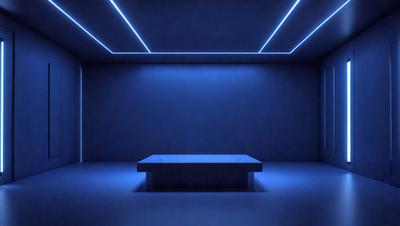 The primary subject of the image is a blue table, which is the main object in the scene. The table is placed in a blue room, which serves as the setting or background. The visual style of the image is a photo, capturing the table and its surroundings in a realistic manner. The dominant colors in the image are blue, creating a calm and serene atmosphere.