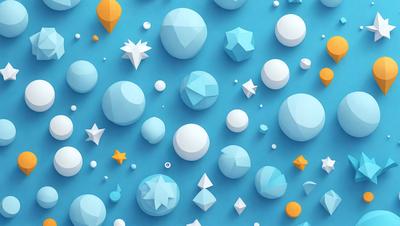 The primary subject of the image is a collection of blue and white geometric shapes, which are arranged in a visually appealing pattern. The setting is a blue background, which provides a contrasting and complementary color to the shapes. The visual style of the image is digital art, as it appears to be a computer-generated or digitally created design. The dominant colors in the image are blue and white, creating a calm and soothing atmosphere.