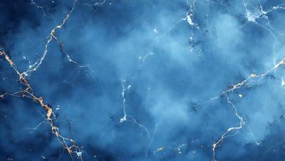 The primary subject of the image is a blue marble surface with a pattern of white and yellow swirls. The setting is a blue background, and the visual style appears to be a photo. The dominant colors are blue, white, and yellow, creating a calming and serene atmosphere.