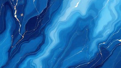 The primary subject of the image is a blue and white marbled wall. The setting is a room with a blue and white marbled wall as the main focus. The visual style is a painting, which gives the image a unique and artistic appearance. The dominant colors are blue and white, creating a calm and soothing atmosphere.
