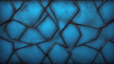 The primary subject of the image is a blue wall with a pattern of triangles. The setting is a room with a blue wall, and the visual style is a patterned wallpaper. The dominant colors are blue and black, creating a calm and soothing atmosphere.