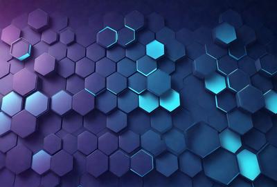 The primary subject of the image is a blue and purple geometric pattern. The setting is a blue background, and the visual style appears to be a digital art or illustration. The dominant colors in the image are blue and purple, creating a calm and soothing atmosphere.