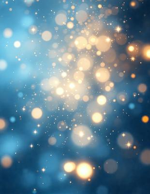 The primary subject of the image is a bright, colorful, and sparkling background. The setting is a blue sky, and the visual style is a digital art or illustration. The colors and mood of the image are vibrant and lively, with the bright lights creating a sense of energy and excitement.