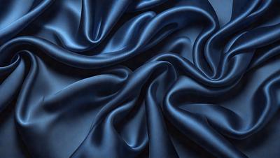 The primary subject of the image is a blue fabric, which appears to be a piece of silk. The setting is a dark background, which contrasts with the blue fabric. The visual style is a close-up of the fabric, showcasing its texture and pattern. The colors and mood of the image are predominantly blue, creating a calm and serene atmosphere.