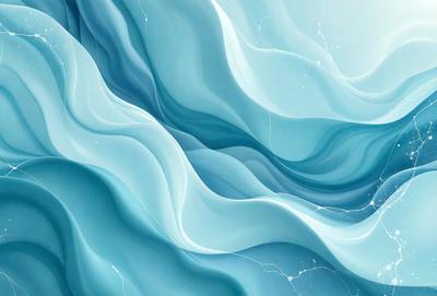 The primary subject of the image is a blue and white ocean wave. The setting is a blue ocean with a white wave, and the visual style is a digital art or illustration. The dominant colors are blue and white, creating a serene and calming atmosphere.