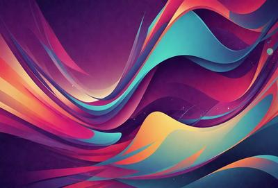The primary subject of the image is a vibrant and colorful abstract artwork. The setting is a purple background, which contrasts with the artwork's vivid colors. The visual style is a digital art or illustration, showcasing a creative and artistic approach. The dominant colors are a mix of purple, blue, orange, and yellow, creating a lively and energetic atmosphere.