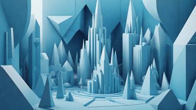 The primary subject of the image is a large, intricate model of a city, featuring a mix of blue and white colors. The setting is a blue background, which contrasts with the city model, creating a visually striking scene. The visual style of the image is a combination of digital art and illustration, showcasing the artist's skill in creating a detailed and realistic representation of the city. The overall atmosphere of the image is one of creativity and imagination, as the viewer is drawn into the world of the city