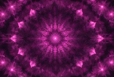 The primary subject of the image is a purple, pink, and white geometric pattern. The pattern is composed of various shapes and lines, creating a visually striking and intricate design. The setting is a close-up of the pattern, showcasing its details and complexity. The visual style of the image is a combination of digital art and illustration, as it appears to be a well-crafted and intricate design. The dominant colors in the image are purple, pink, and white, creating a warm and inv