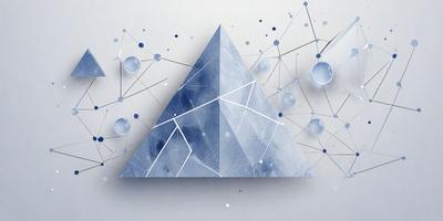The primary subject of the image is a blue triangle, which is the main object, scene, or focus of the image. The setting or background features a white surface, which provides a clean and minimalistic backdrop for the triangle. The visual style of the image is digital art, as it is a computer-generated design. The dominant colors in the image are blue and white, creating a calm and serene atmosphere.