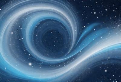 The primary subject of the image is a swirling, spiraling, or twisting pattern of blue and white colors. The setting is a dark, starry sky, which serves as the backdrop for the swirling pattern. The visual style appears to be a combination of digital art and illustration, creating a dynamic and captivating scene. The dominant colors are blue and white, with the blue hues creating a sense of depth and the white hues adding contrast and brightness to the overall atmosphere.
