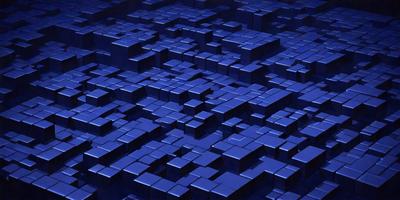 The primary subject of the image is a blue, three-dimensional grid pattern. The setting is a blue background, which creates a visually striking contrast with the grid pattern. The visual style is a digital art or illustration, as the grid pattern is created through a digital medium. The colors and mood of the image are predominantly blue, giving it a calm and serene atmosphere.