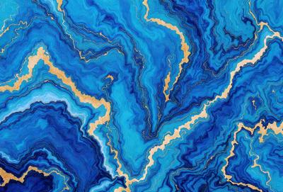 The primary subject of the image is a blue and gold swirling pattern, which appears to be a piece of art or a decorative item. The setting is a blue background, which complements the colors of the swirling pattern. The visual style is a combination of digital art and illustration, creating a unique and eye-catching design. The dominant colors are blue and gold, giving the pattern a vibrant and luxurious appearance.