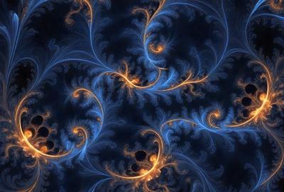 The primary subject of the image is a blue and yellow swirling pattern, which appears to be a digital art or illustration. The setting is a dark background, which contrasts with the vibrant colors of the swirling pattern. The visual style suggests that the image is a creative and artistic representation of a swirling design. The dominant colors are blue and yellow, creating a lively and energetic atmosphere.