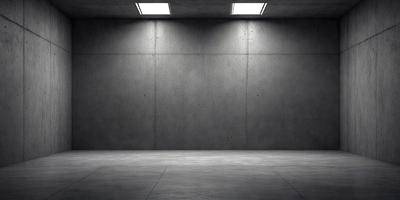 The primary subject of the image is a large, empty room with a concrete wall. The setting is a concrete building, and the visual style is a black and white photo. The room appears to be a large, open space with no furniture or decorations, giving it a stark and minimalist appearance. The concrete wall and floor contribute to the overall mood of the image, which is one of emptiness and simplicity.