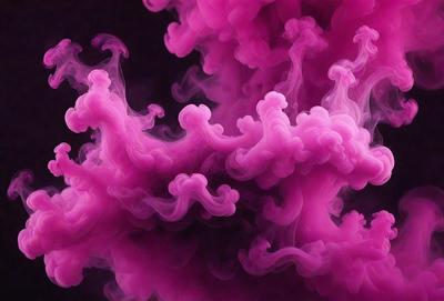 The primary subject of the image is a pink, purple, and white smoke or mist. The setting is a dark background, which contrasts with the colorful smoke. The visual style appears to be a digital art or illustration, as the smoke is depicted in a more artistic manner than a typical photo. The colors and mood of the image are predominantly pink and purple, creating a sense of warmth and elegance.