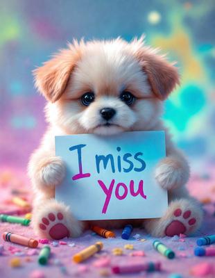 The image features a small, cute teddy bear holding a sign that reads "I miss you." The teddy bear is positioned in the center of the scene, and the sign is placed in front of it. The background consists of a colorful and playful arrangement of candy, including multiple candy canes and other colorful sweets. The overall atmosphere of the image is warm, friendly, and nostalgic.