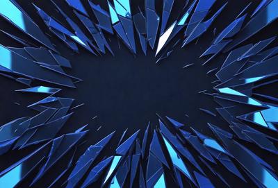 The primary subject of the image is a large, blue, circular window with many small, blue, rectangular windows embedded within it. The setting is a dark room, and the visual style appears to be a combination of digital art and illustration. The colors and mood of the image are predominantly blue, creating a calm and serene atmosphere.