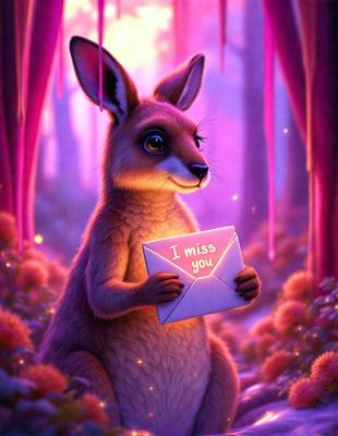 The primary subject of the image is a cute, anthropomorphic rabbit holding a card. The rabbit is sitting on a bed of flowers, which adds a touch of whimsy to the scene. The visual style of the image is digital art, giving it a unique and creative appearance. The colors and mood of the image are predominantly warm and inviting, with the rabbit's fur and the flowers creating a sense of comfort and happiness.