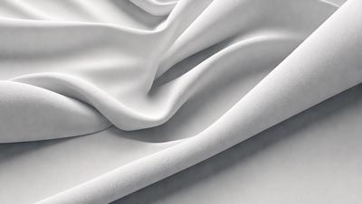 The primary subject of the image is a white sheet of fabric, which is the main object in the scene. The setting is a white background, which creates a clean and minimalist appearance. The visual style is a close-up of the fabric, showcasing its texture and details. The colors and mood of the image are predominantly white, giving it a calm and serene atmosphere.