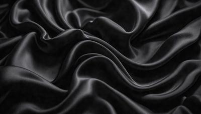 The primary subject of the image is a close-up of a black fabric, possibly a piece of clothing or a curtain. The setting is a dark room, and the visual style appears to be a photo. The colors and mood of the image are predominantly black, creating a moody and dramatic atmosphere.